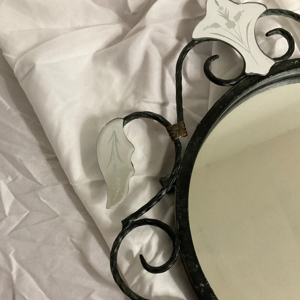Vintage Mirror Candle Holder Round Petina Black authentic rustic